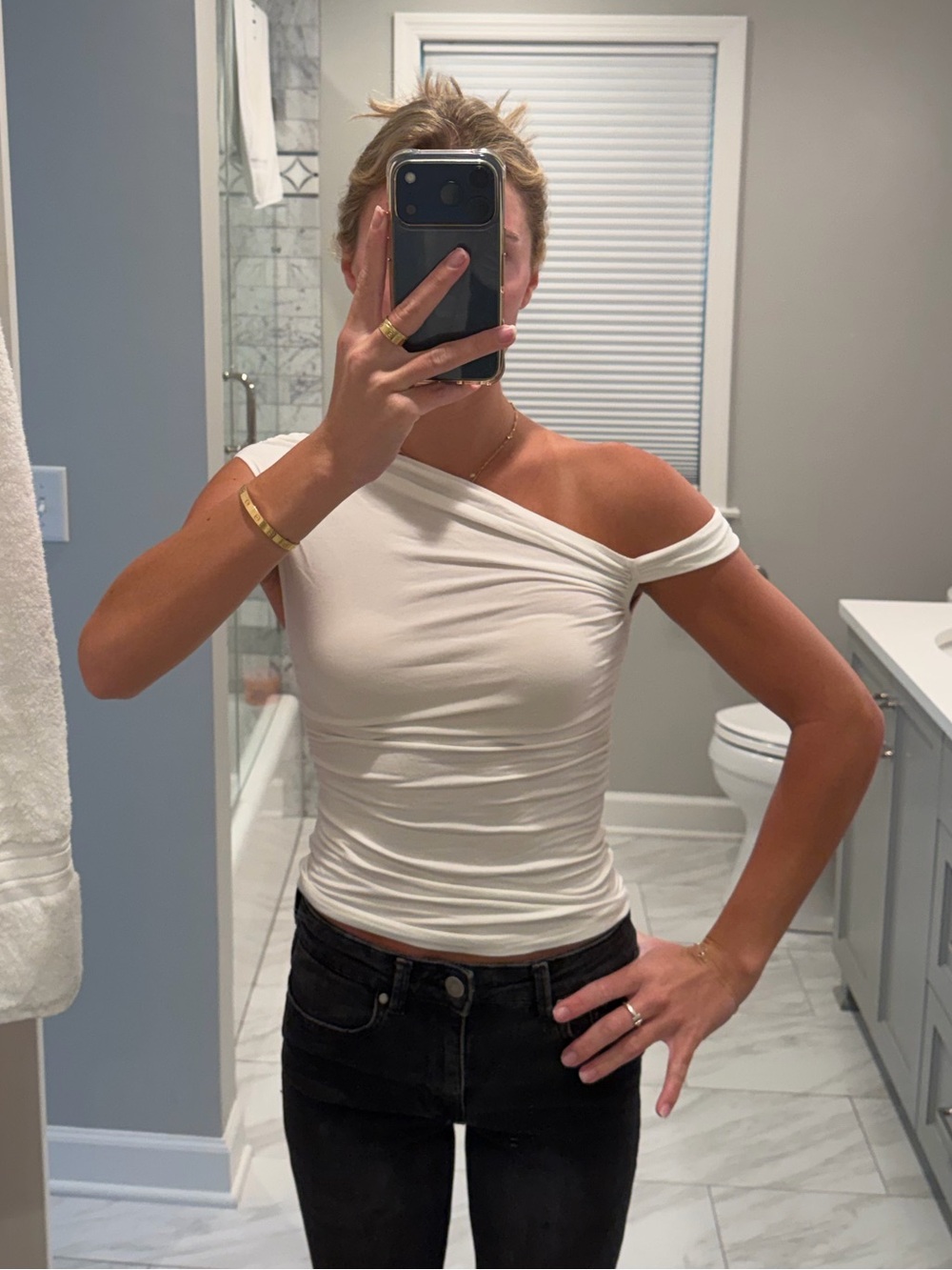 REVOLVE Off-Shoulder White Ruched Camisole